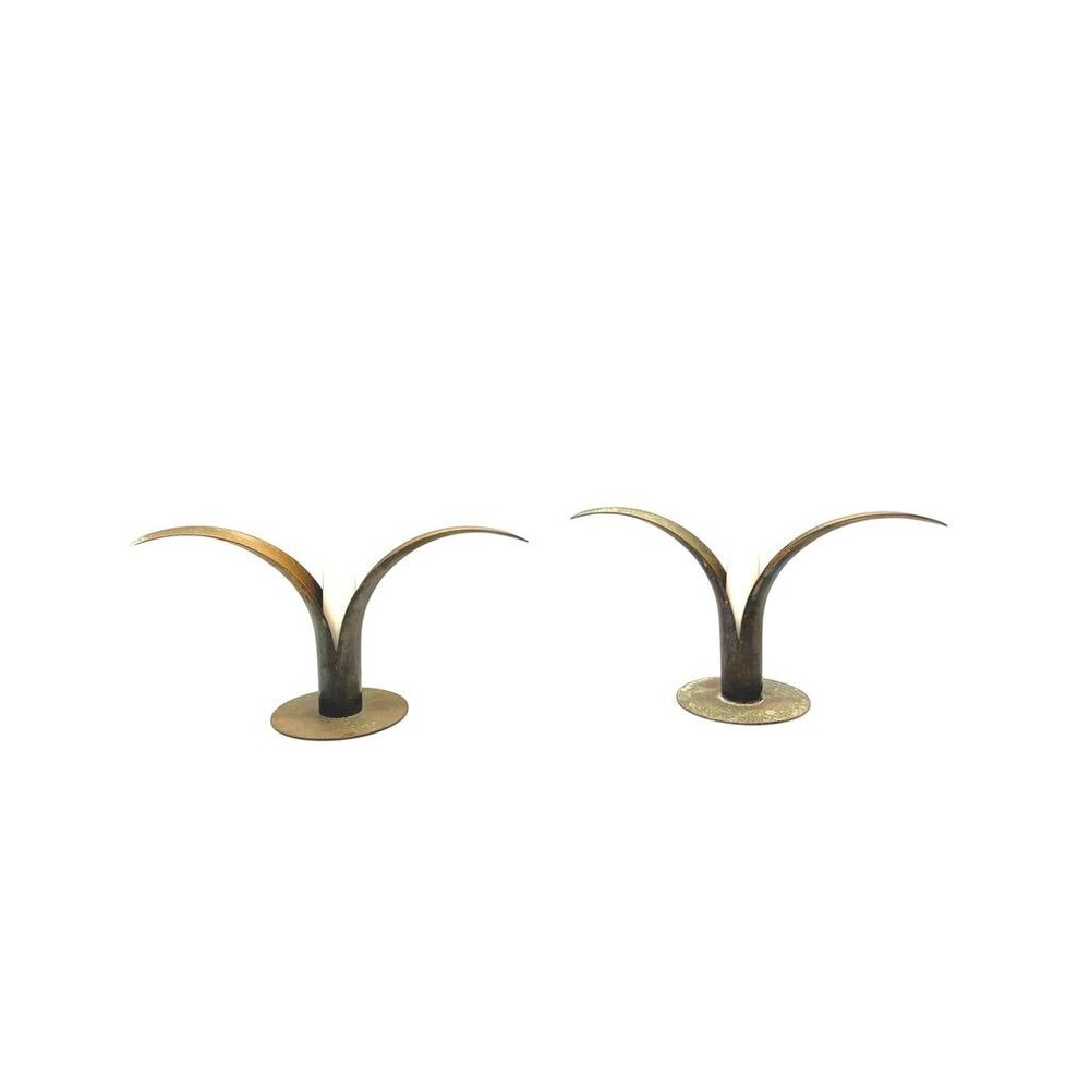 Pair Of Mid-Century Brass Sculptural "Lily" Candle Holders